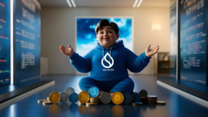 Teenage boy holding cryptocurrency, symbolizing the power of Layer 1 Blockchain in decentralized finance and the Web3 revolution
